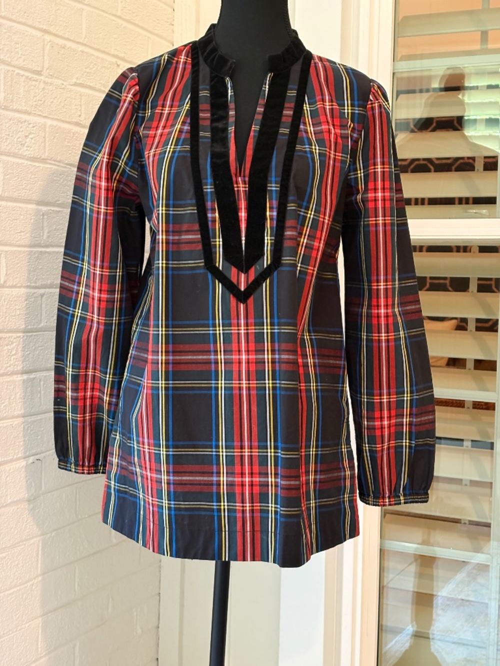 J.Crew Holiday Tunic with Black Velvet Embellishment Stewart Tartan Size Small